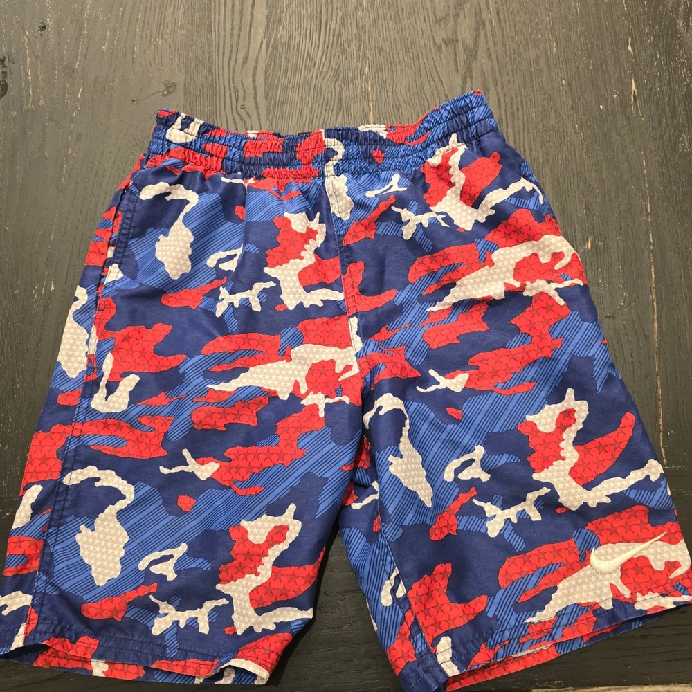 Nike Boys Swim Trunks Size L 12-13 Red White Blue Camo Star Board Shorts